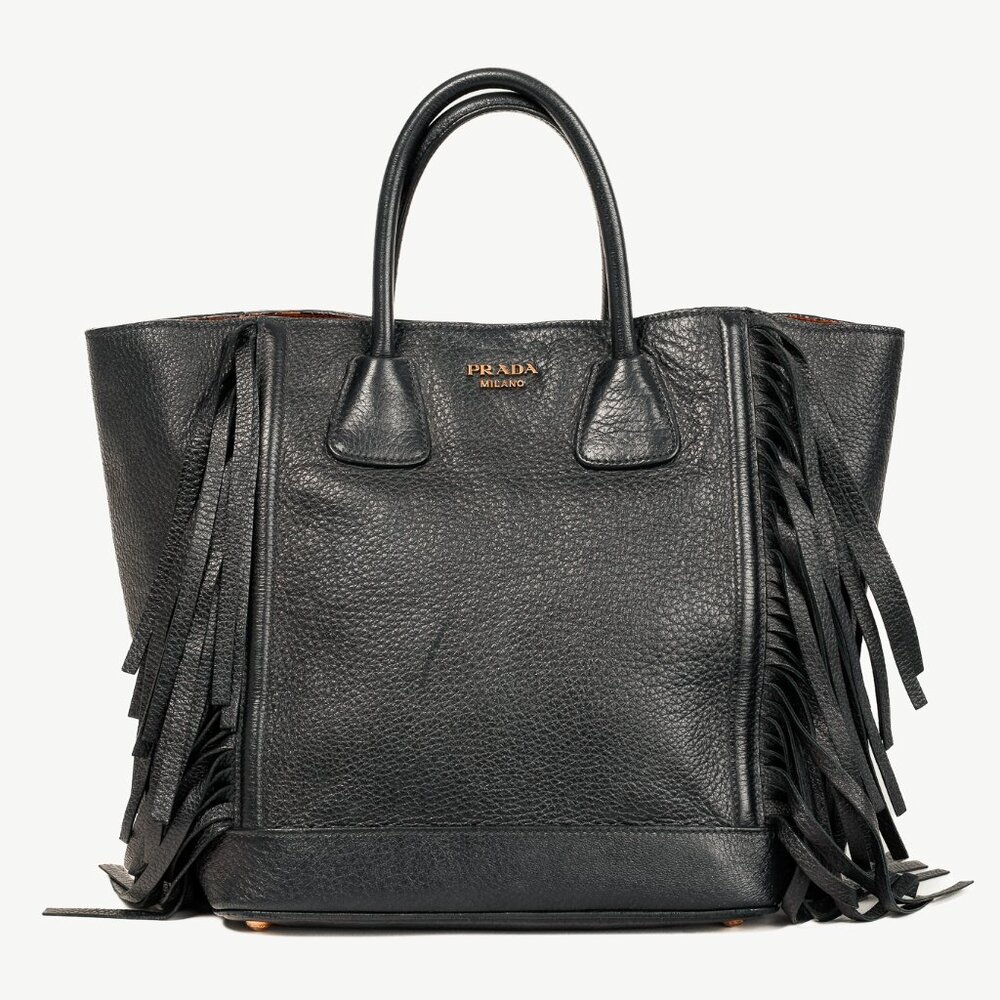 Prada Cervo Black Fringe Deerskin Leather Tote